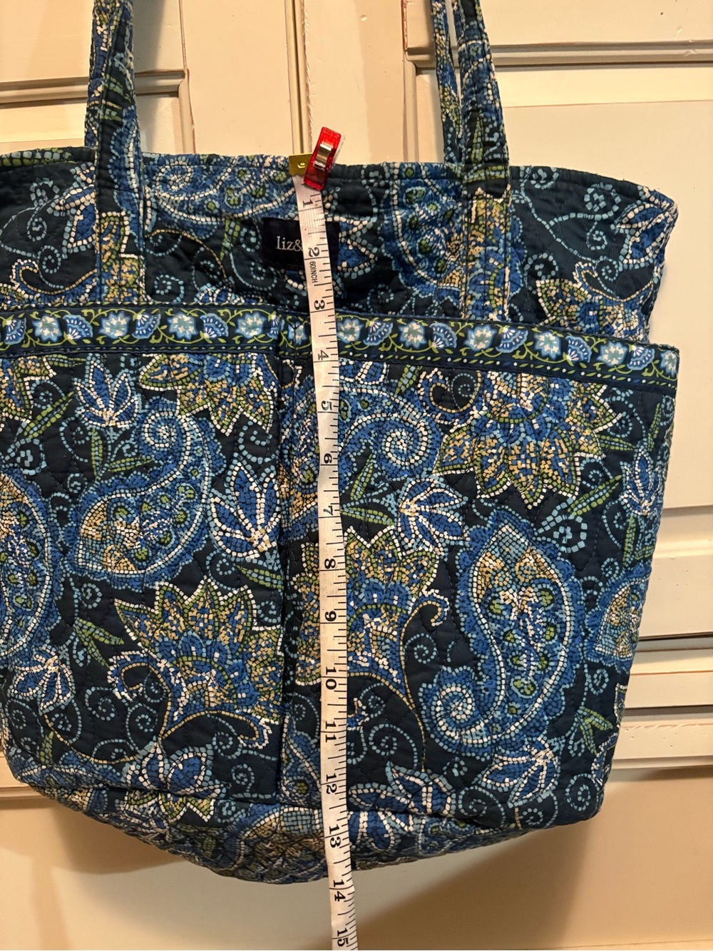Liz & Co Quilted Paisley Tote Bag in Blue